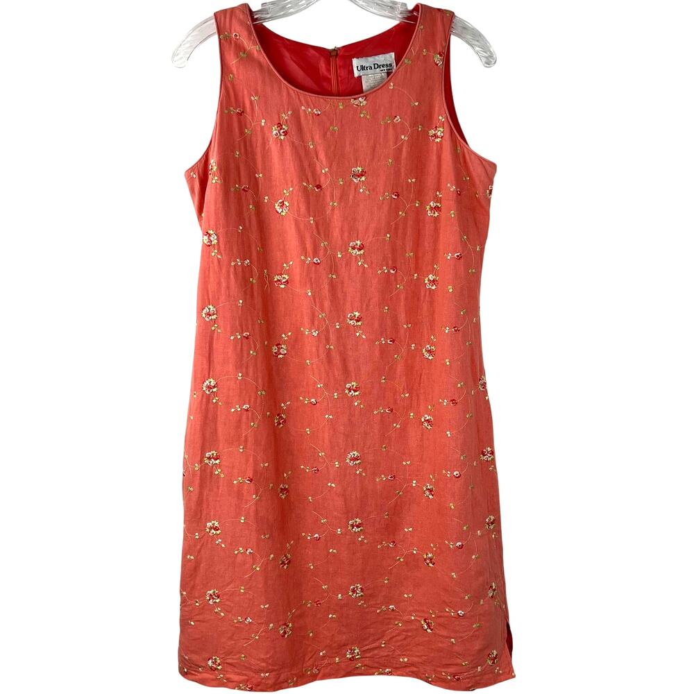 Ultra Dress Vintage Shift Dress Pink Embroidered Floral Cottagecore 90's Size 8